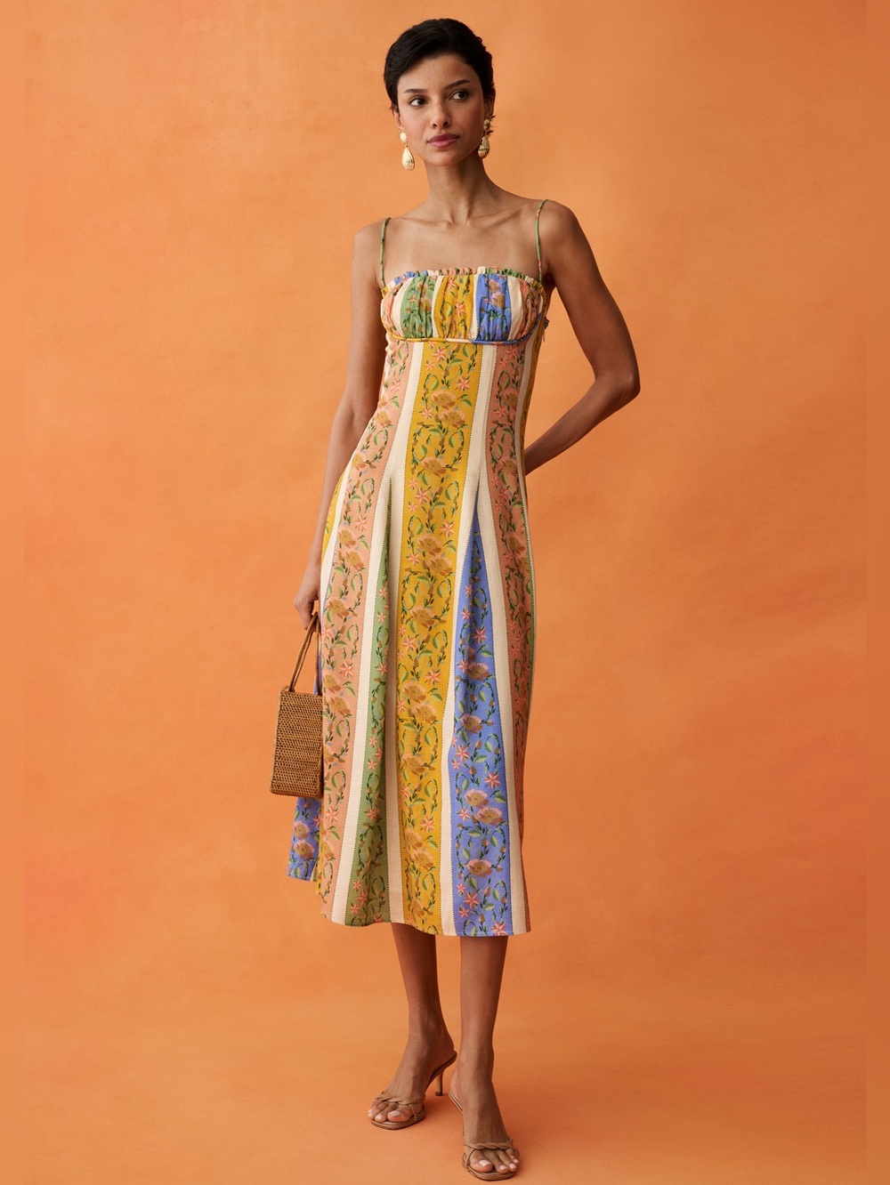 Few Moda Anaya Size 4 Multi Color Yellow Blue Midi Dress